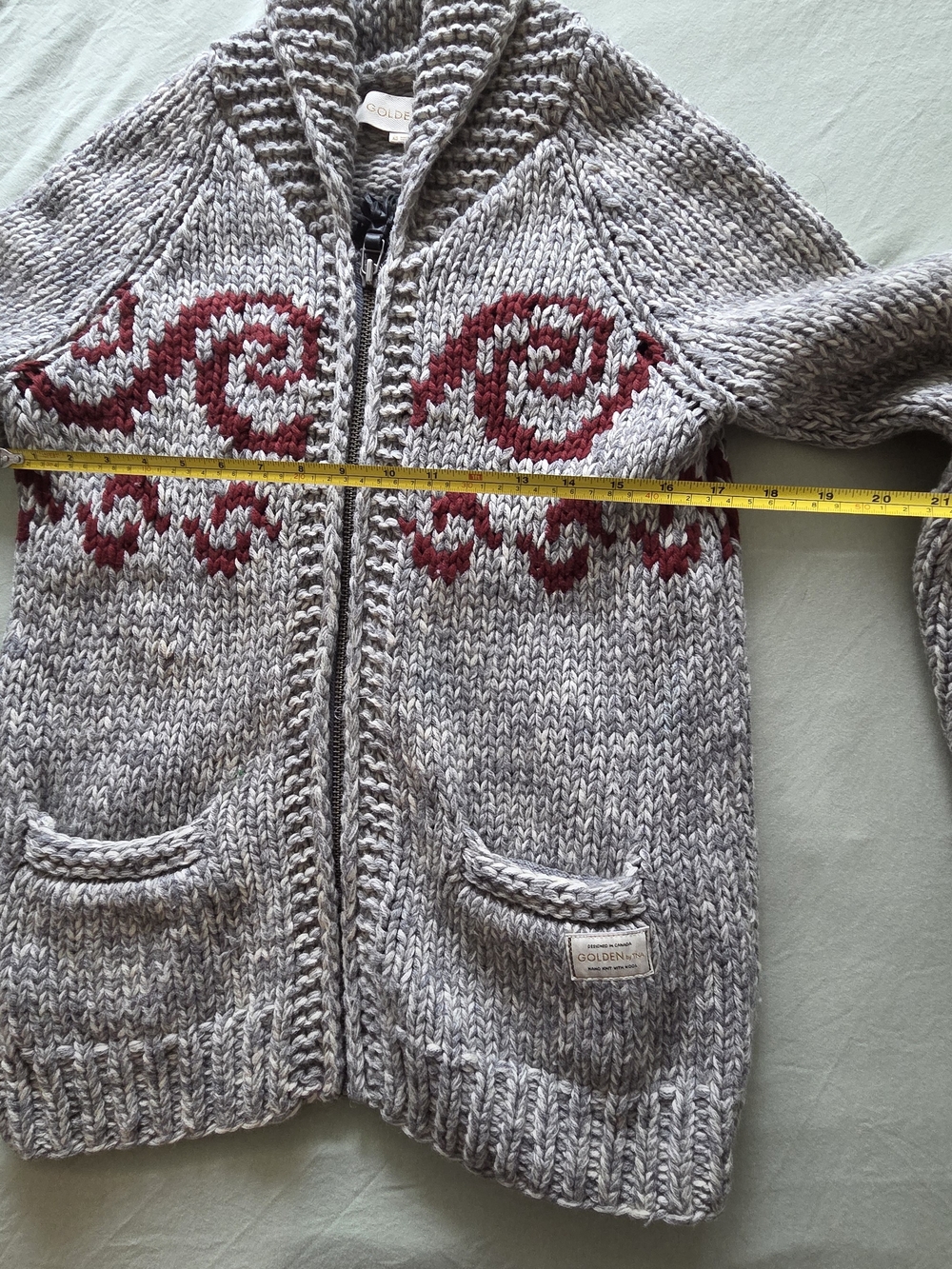 Aritzia Gray Marled Zip Cardigan with Red Intarsia - Picture 2 of 6